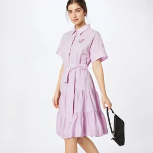 Women's Pink-Collar Embroidered Casual Shirt Dress