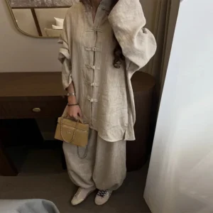 Women's Loose Shirt & Wide-Leg Trousers Two-Piece Set