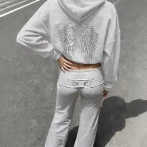 Women's Wing-Print Zip Hoodie & Jogger Pants Two-Piece Set