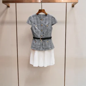 Women's Plaid Spliced High-Waist A-Line Shirt Dress