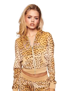 Women's Leopard-Print Rhinestone Zip Hoodie & Pants Set
