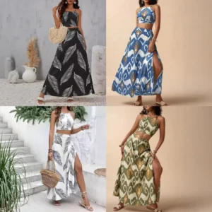 Women's Sleeveless Crop Top & A-Line Maxi Skirt Two-Piece Set